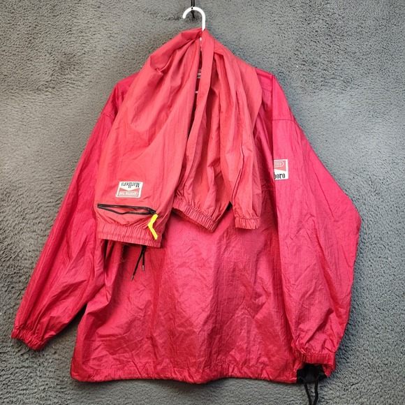 VINTAGE Marlboro Adventure Team Jacket Pants Set Mens Red Anorak Windbreaker 90s - Picture 1 of 15